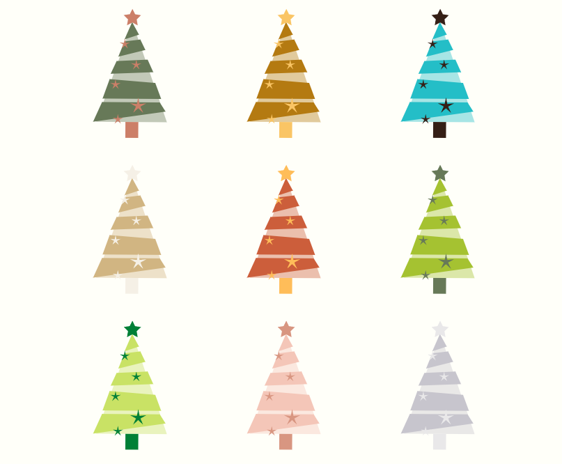 illustration showing stylized Christmas trees