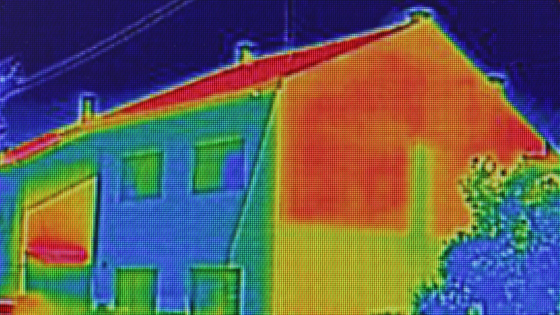 infra-red image of house showing heat loss