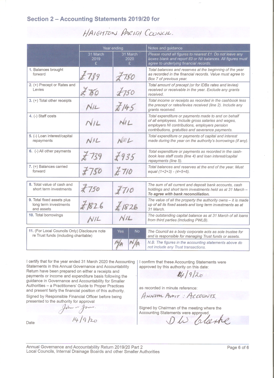 Accounting Statements YE 31.3.20