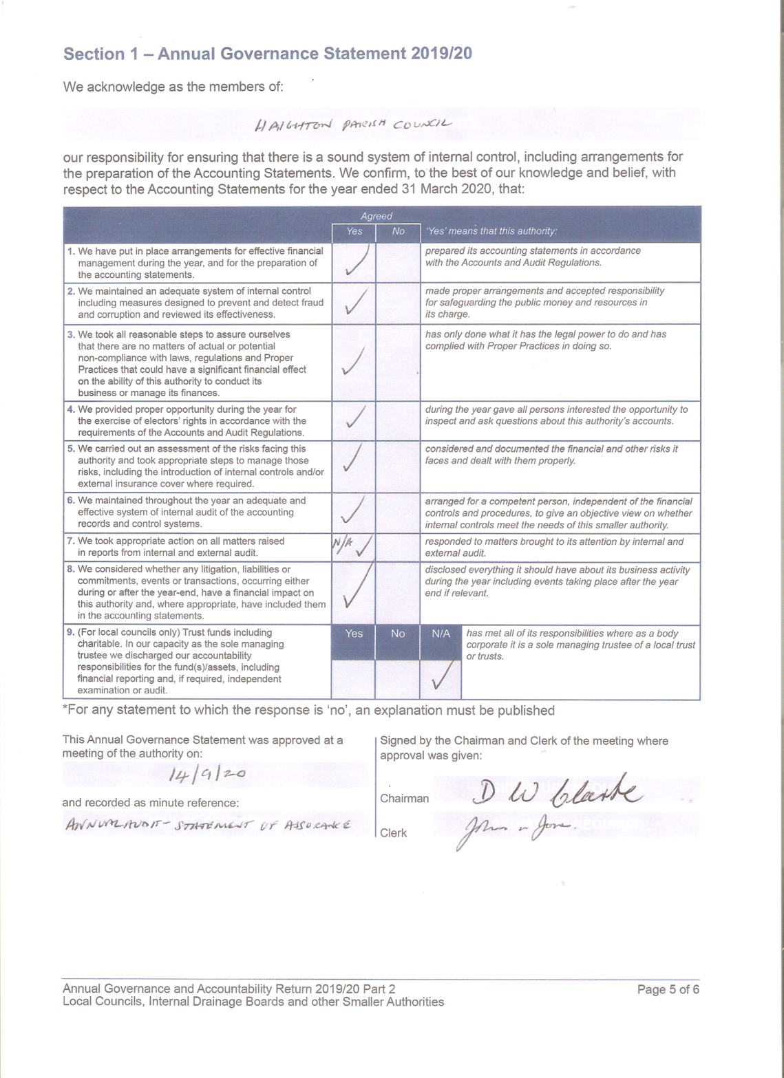 Annual Governance Statement YE 31.3.20