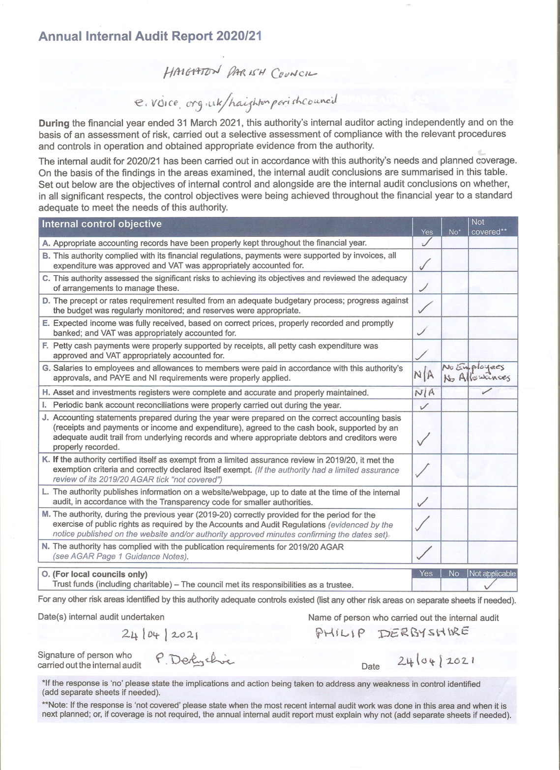Annual Internal Audit Report YE 31/3/21