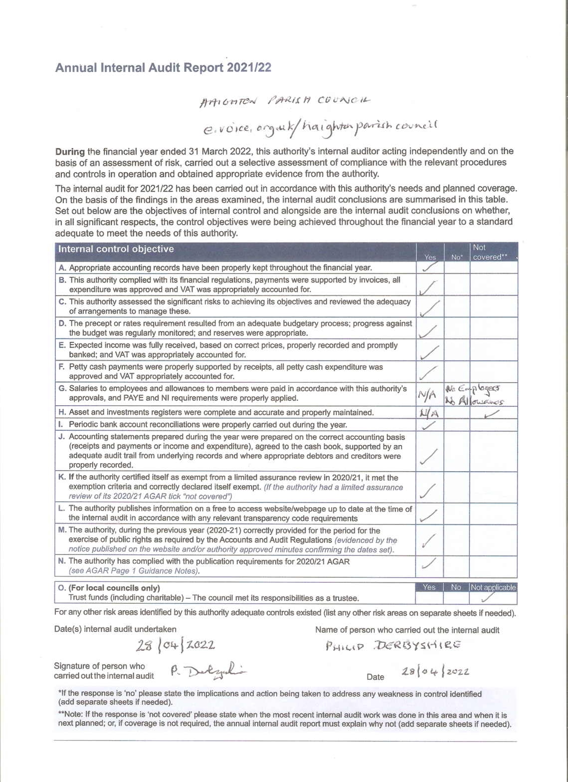 Annual Internal Audit Report YE31/3/22