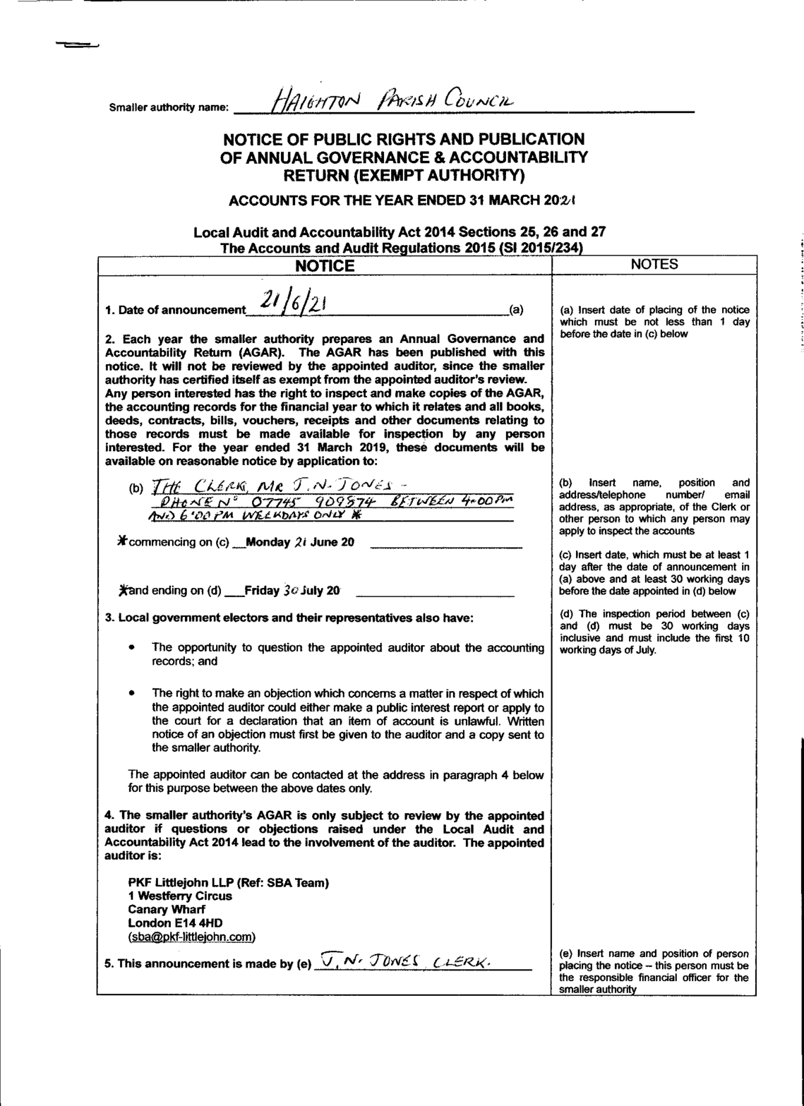 Audit YE 31/3/21 Notice of Public Rights Page 1