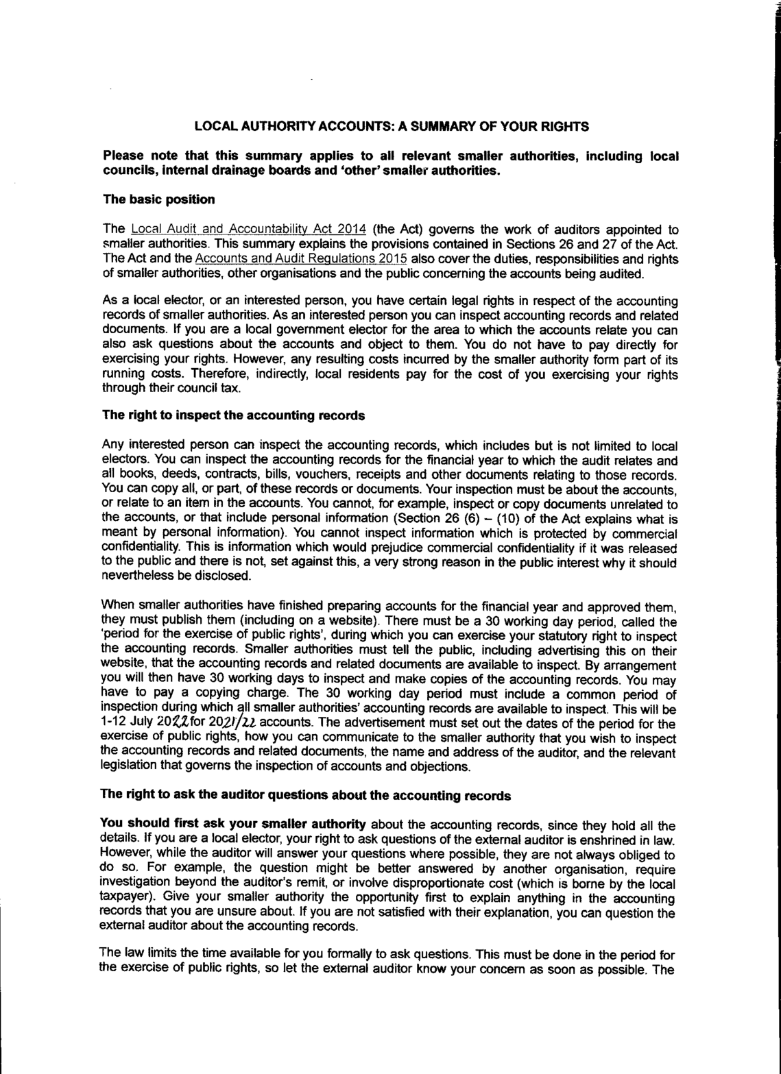 Audit YE 31/3/22: Notice of Public Rights Page 2