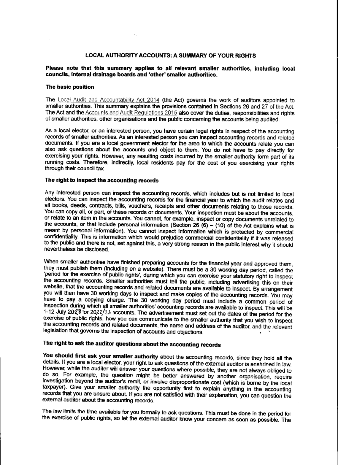Audit YE 31/3/23: Notice of Public Rights Page 2