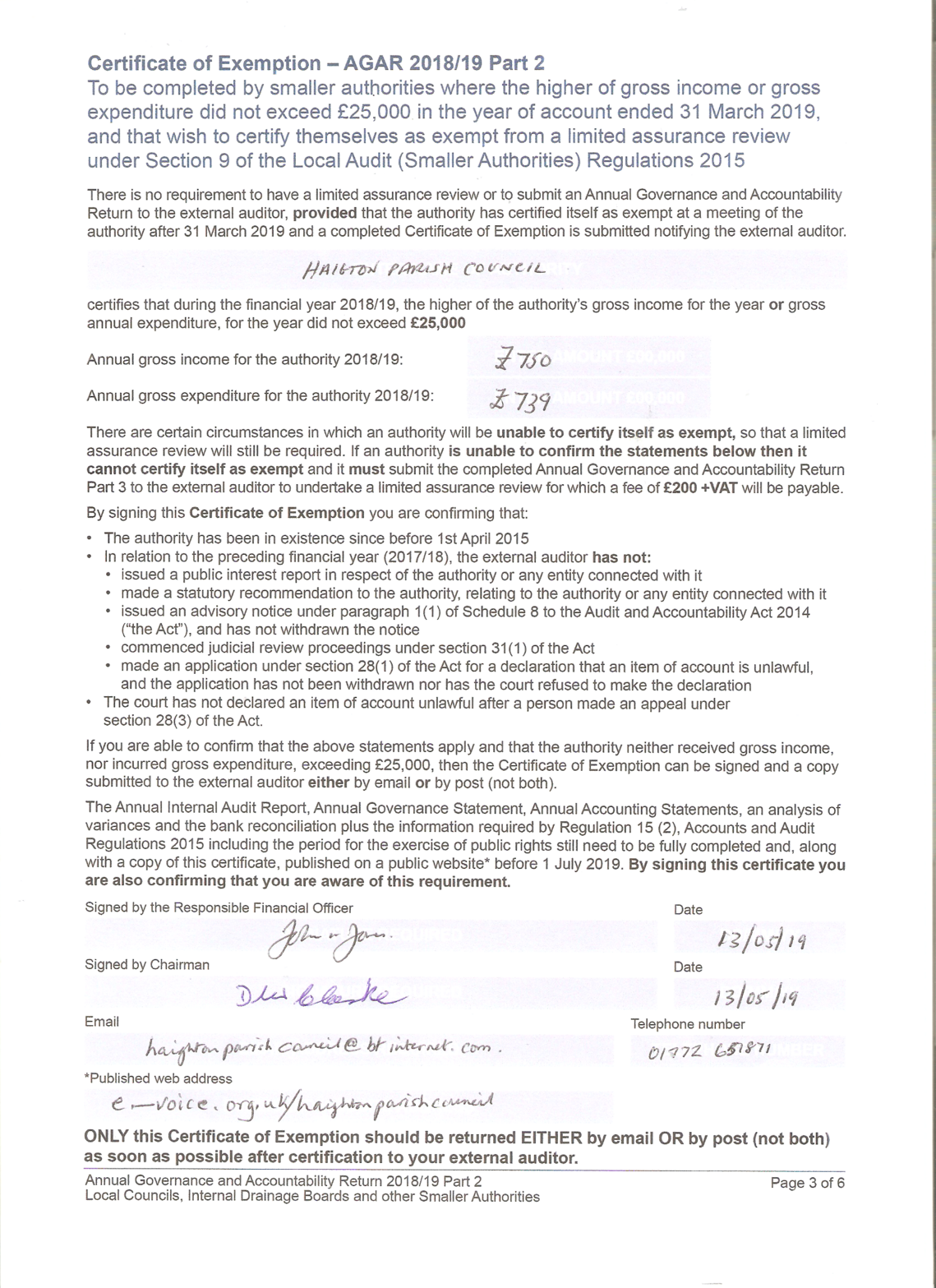 Certificate of Exemption