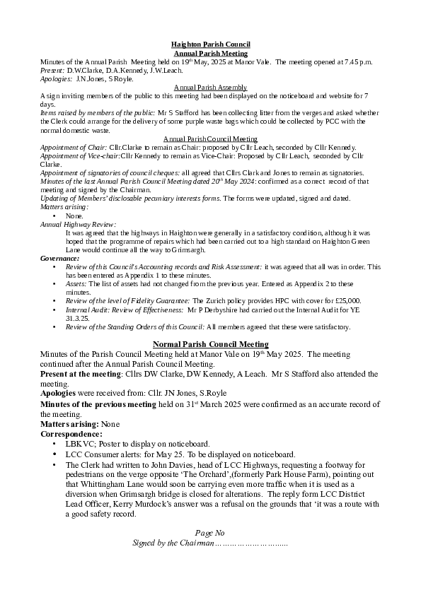 Minutes of Annual Meeting on 19 May 25