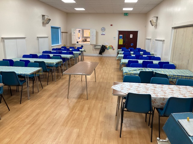 small hall looking towards serving hatch