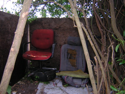 A den built from items dumped on the Common