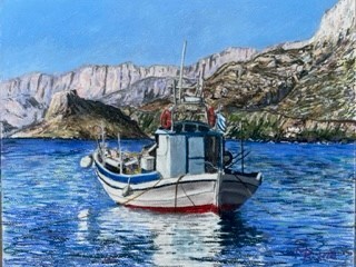 Fishing Boat in front of Cliffs