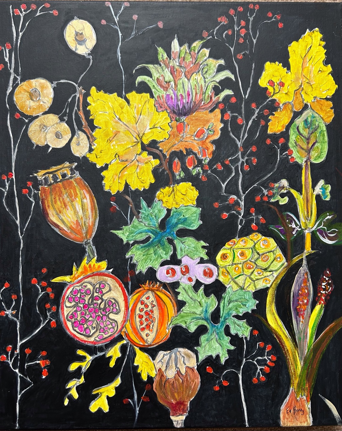 Seeds and Leaves, Acrylic Canvas, H60cm x W50cm, £100