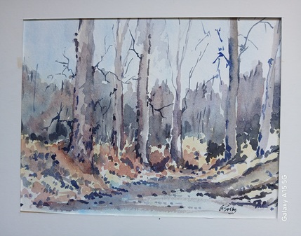 Winter Trees, Watercolour Mounted Unframed, W37cm x H29cm, £45