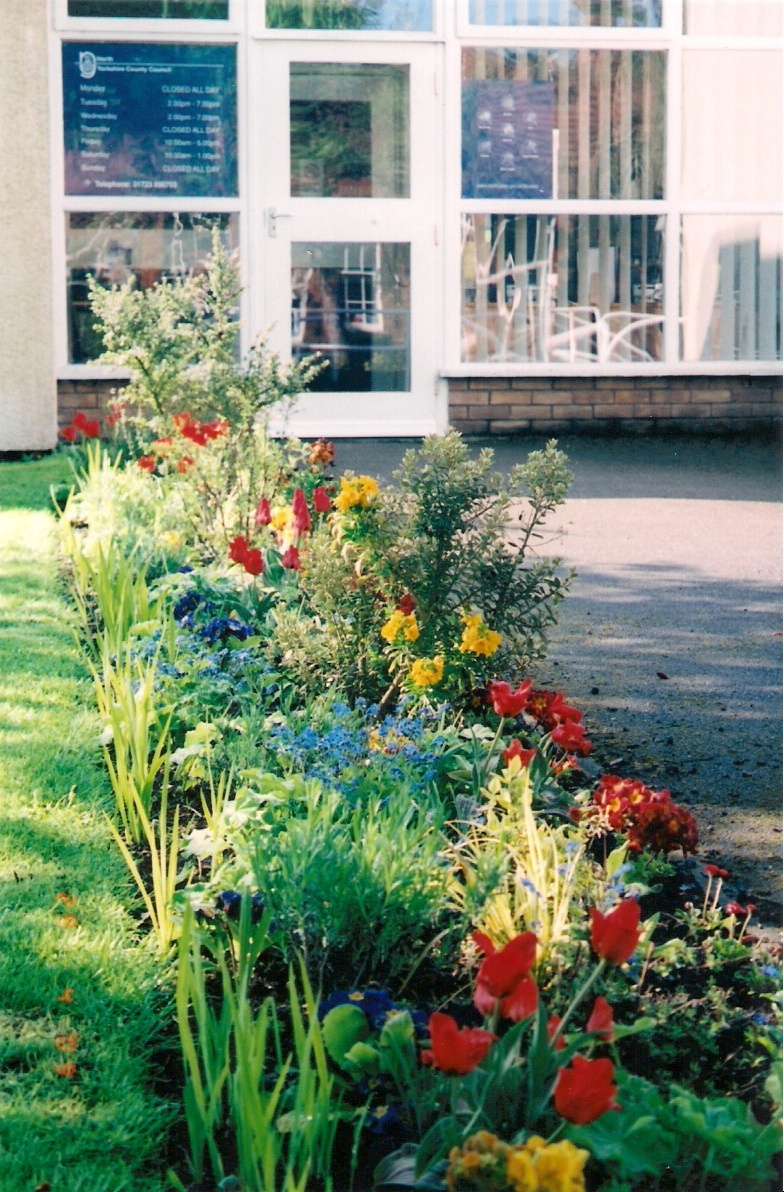 Extended flower border outside Hunmanby Library