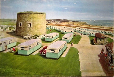 Martello Tower 'C' when it was surrounded by caravans.