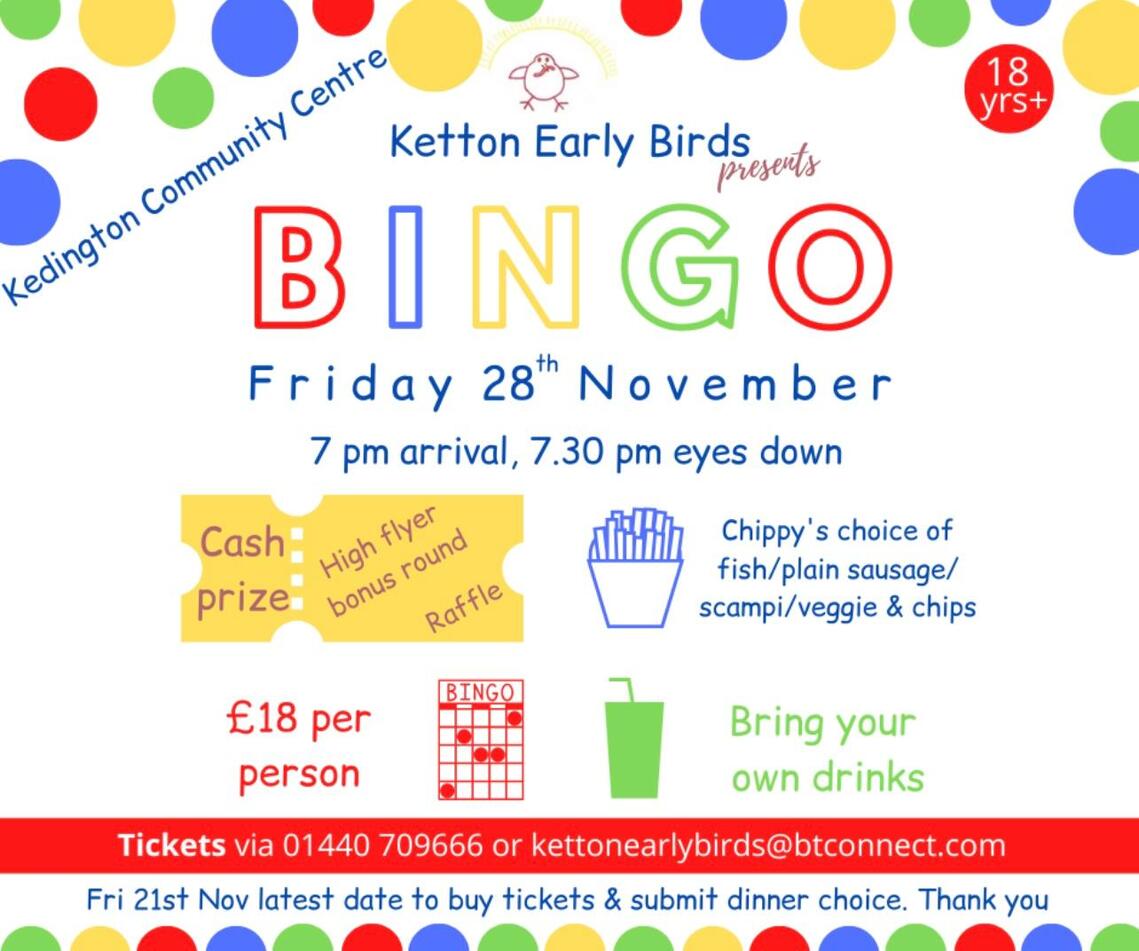 Ketton Early Birds Bingo Chippys Nov 2025