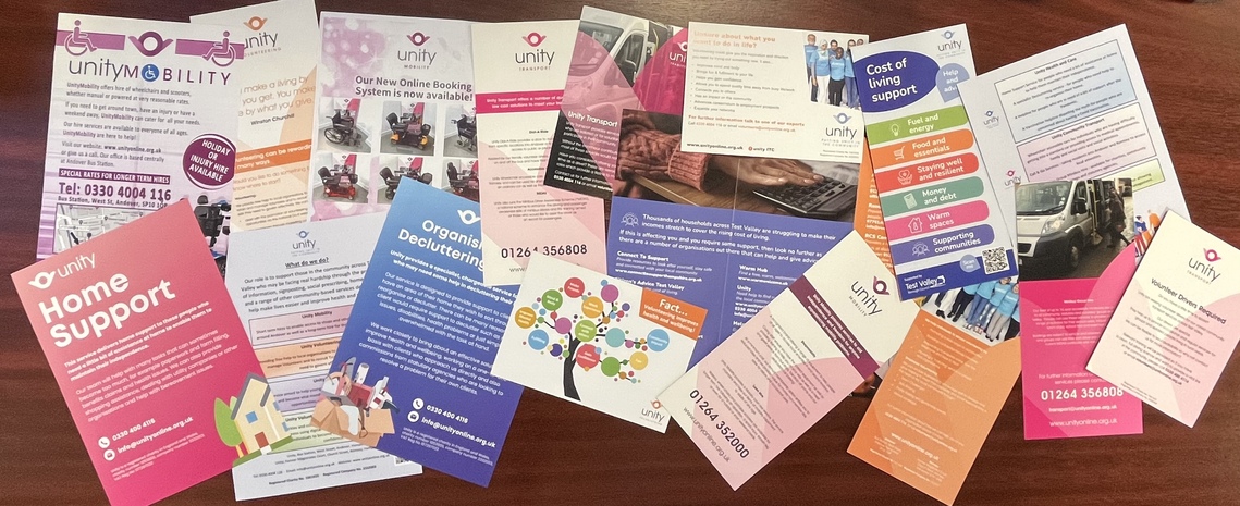 Photo showing a collection of Unity leaflets