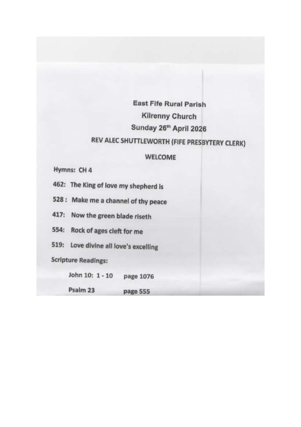 SERVICE 26TH APRIL