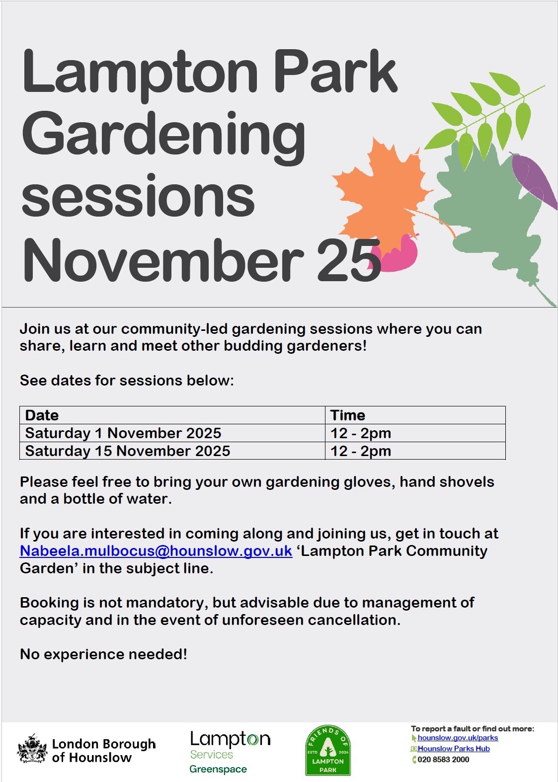 Lampton Park Community Garden November sessions 