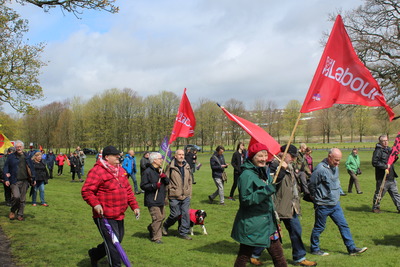 Burnley May Day march arriving at Towneley Park