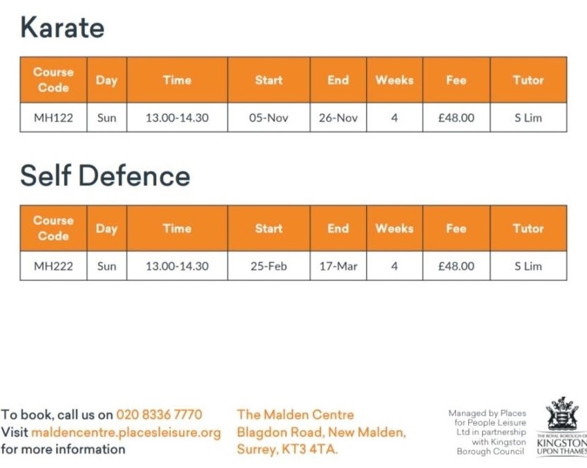 Karate and Self Defence 2023 & 2024 Malden Center New Malden