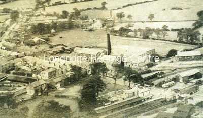318C - Cramp Oaks Mill - Aerial view showing railway station and Cramp Oaks Mill - 1945