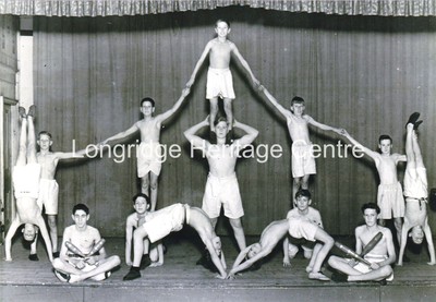 418B - Boy Scouts Gang Show - Gymnastic display in Co-op hall - 1947
