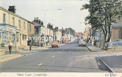 431B - Berry Lane - Post Card view uphill from near the Co-op - 1970