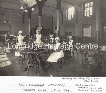 489A - Whittingham Hospital - Showing sewing room with staff - 1936