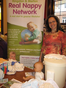 Mariana with real nappies at the Eco-Fair