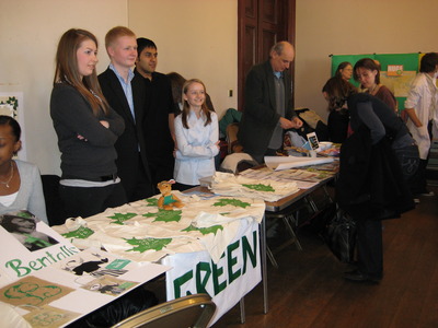 Eco-Fair: Bentalls/Kingston College bag project, and IO Productions, with Fair Trade in the background