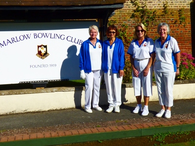 The Ladies Pairs players prior to their match won by Jean Barltrop and Mags Shelley.
