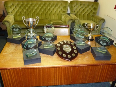 Cups and Trophies on display for short mat bowlers