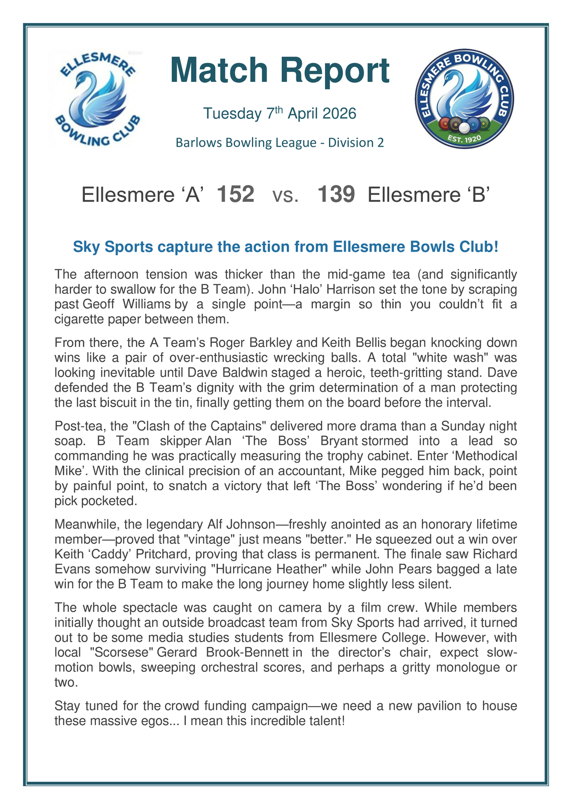 Match Report 7th April