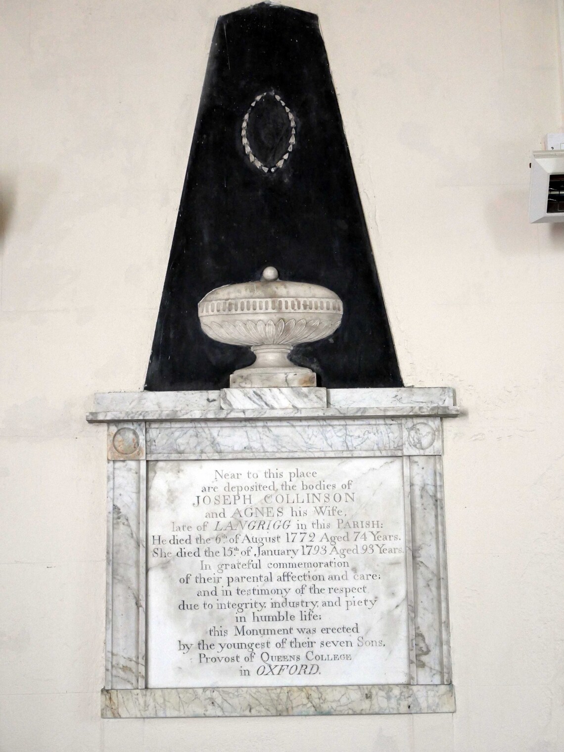 Joseph and Agnes Collinson, Memorial 1793