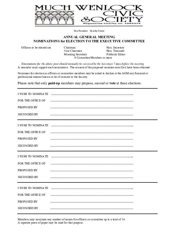 Form for new Committee members