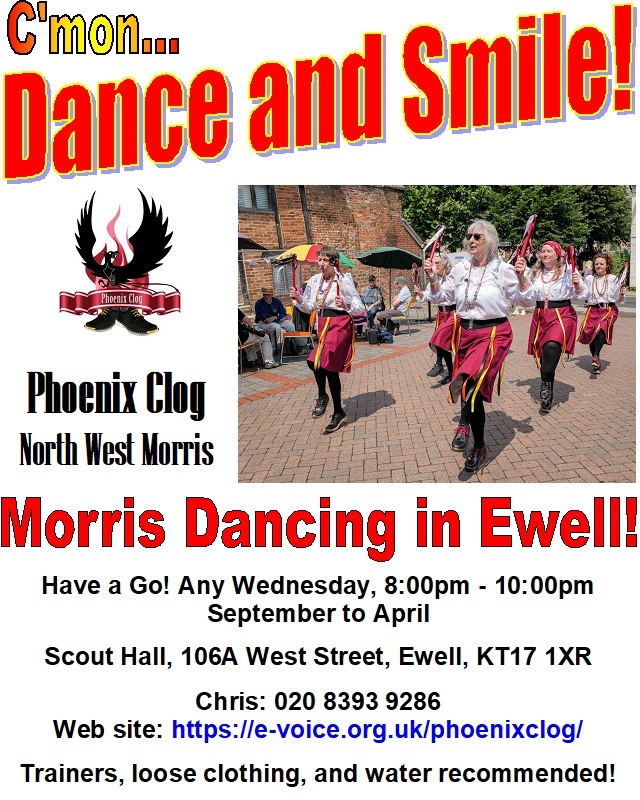 poster encouraging you to have a go at North West Morris in Ewell with Phoenix Clog