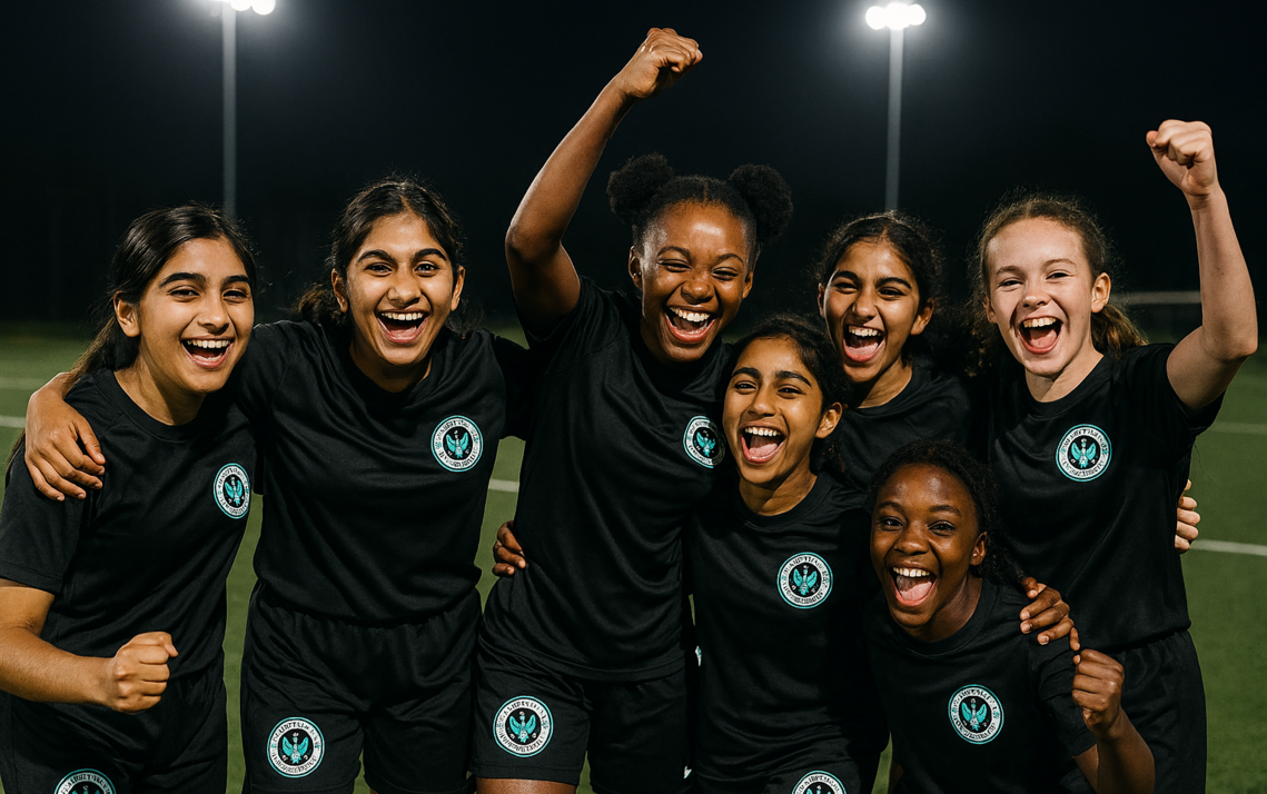 Phoenix female football players celebrating 2