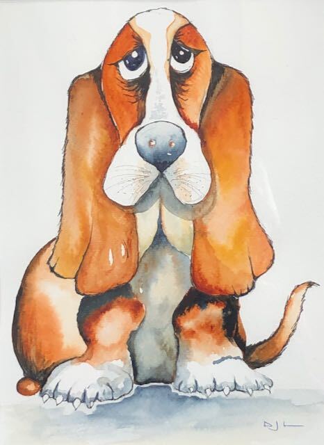 Watercolour painting of a Bassett Hound by Diane Lloyd