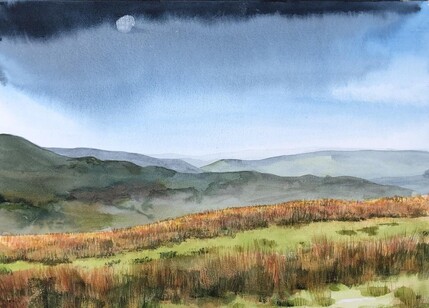 Dunsop Bridge from Longridge Fell, Watercolour on paper 28cms x 40cms £90