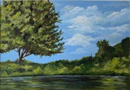 Pastel drawing of a riverbank by Julie Halliwell