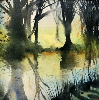 Stubbins, Lancaster Canal, watercolour on paper 26cm x 26cm SOLD