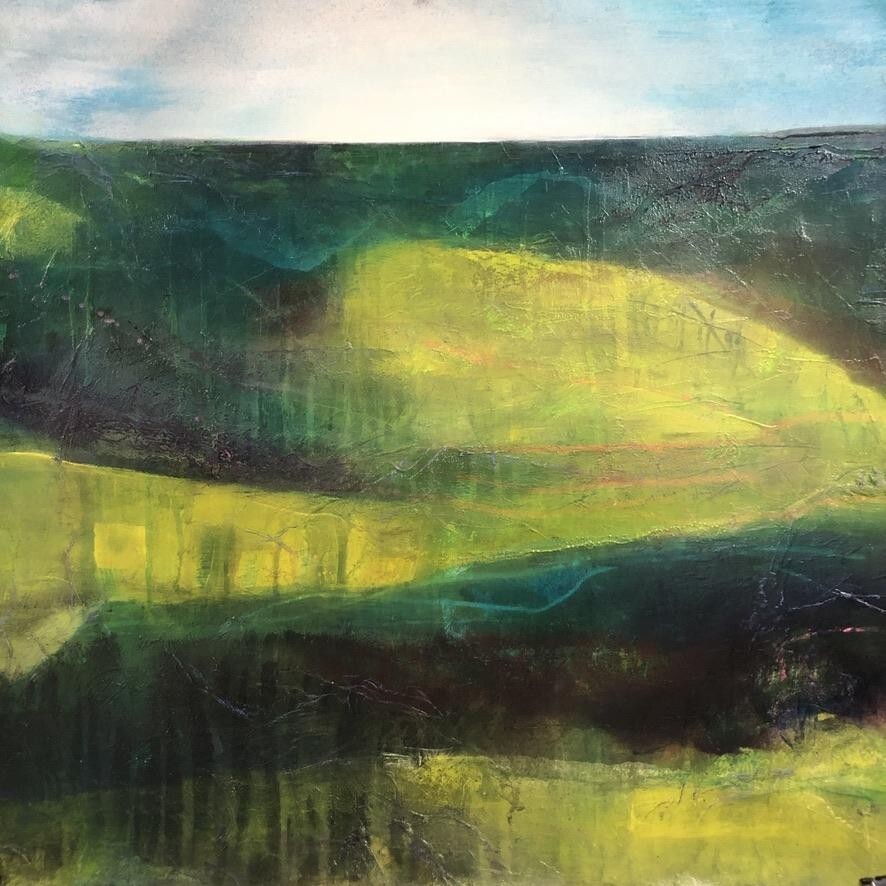 Sunbeam over Bowland, acrylic on board, 50cm x 50cm £140