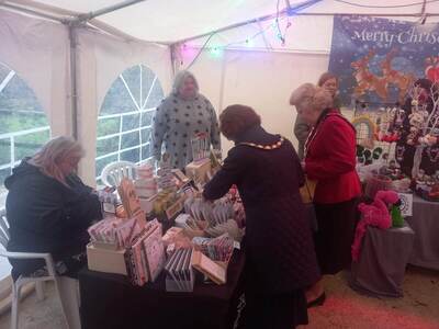 The Mayor of Chelmsford Councillor Janette Potter and Mayoress Councillor Jackie Galley  looking closely at Crafty Jo's