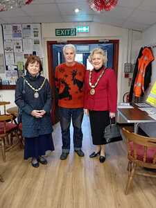 The Mayor of Chelmsford Councillor Janette Potter and Mayoress Councillor Jackie Galley with the Village Hall Chairman Clive Vallis