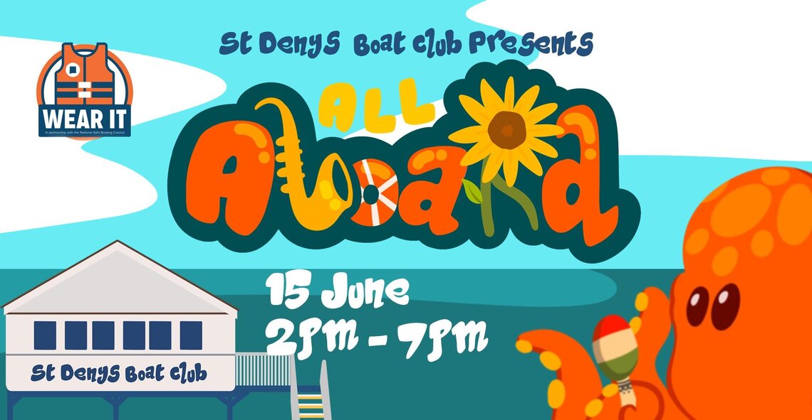 A poster adverstising All Aboard 2024, a river festival in St Denys Southampton
