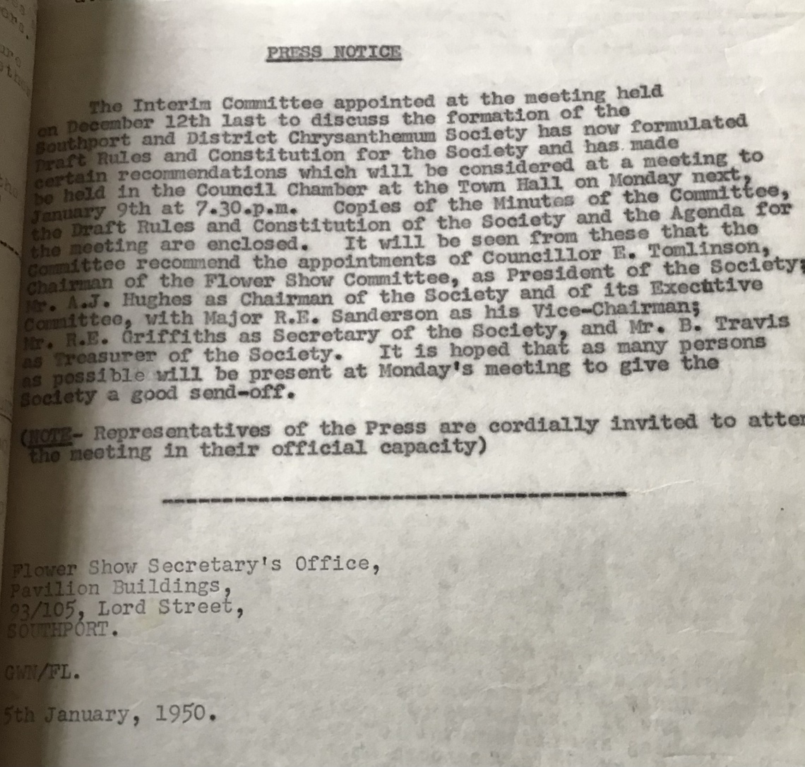 Press notice from January 1950