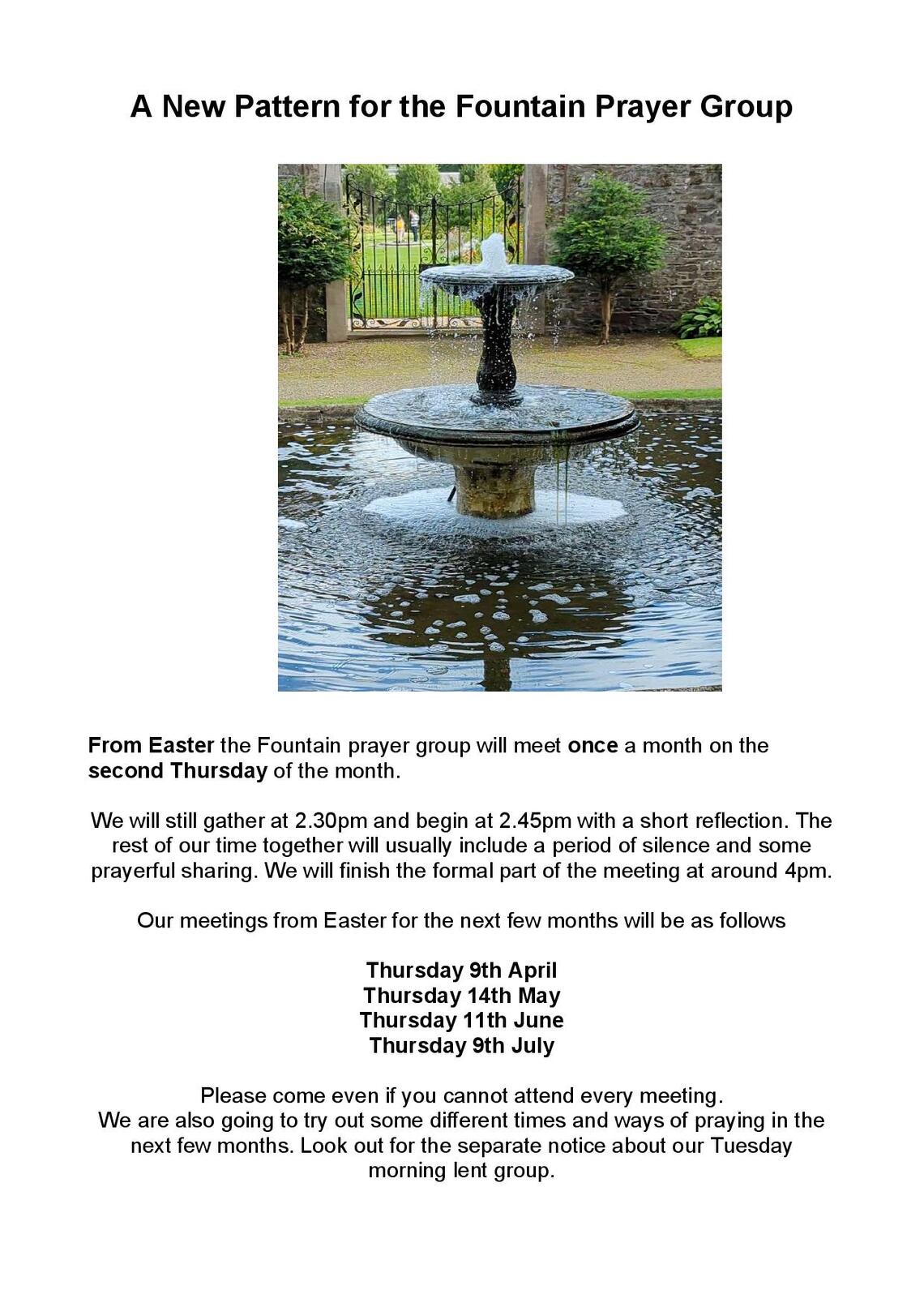 A New Pattern for the Fountain Prayer Group