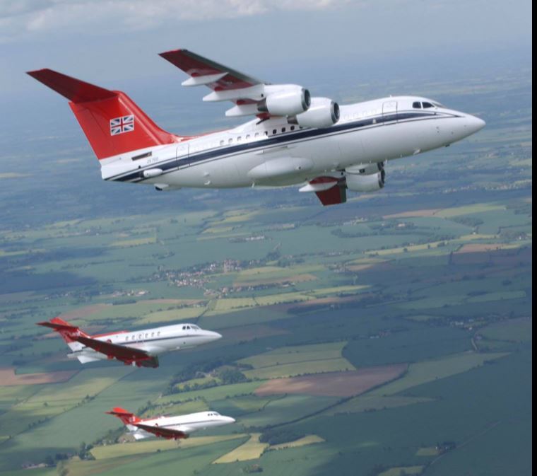 RAF BAe146 and BAe125 aircraft from 32 (the Royal) Squadron based at RAF Northolt - part of Golden Jubilee flypast 2022