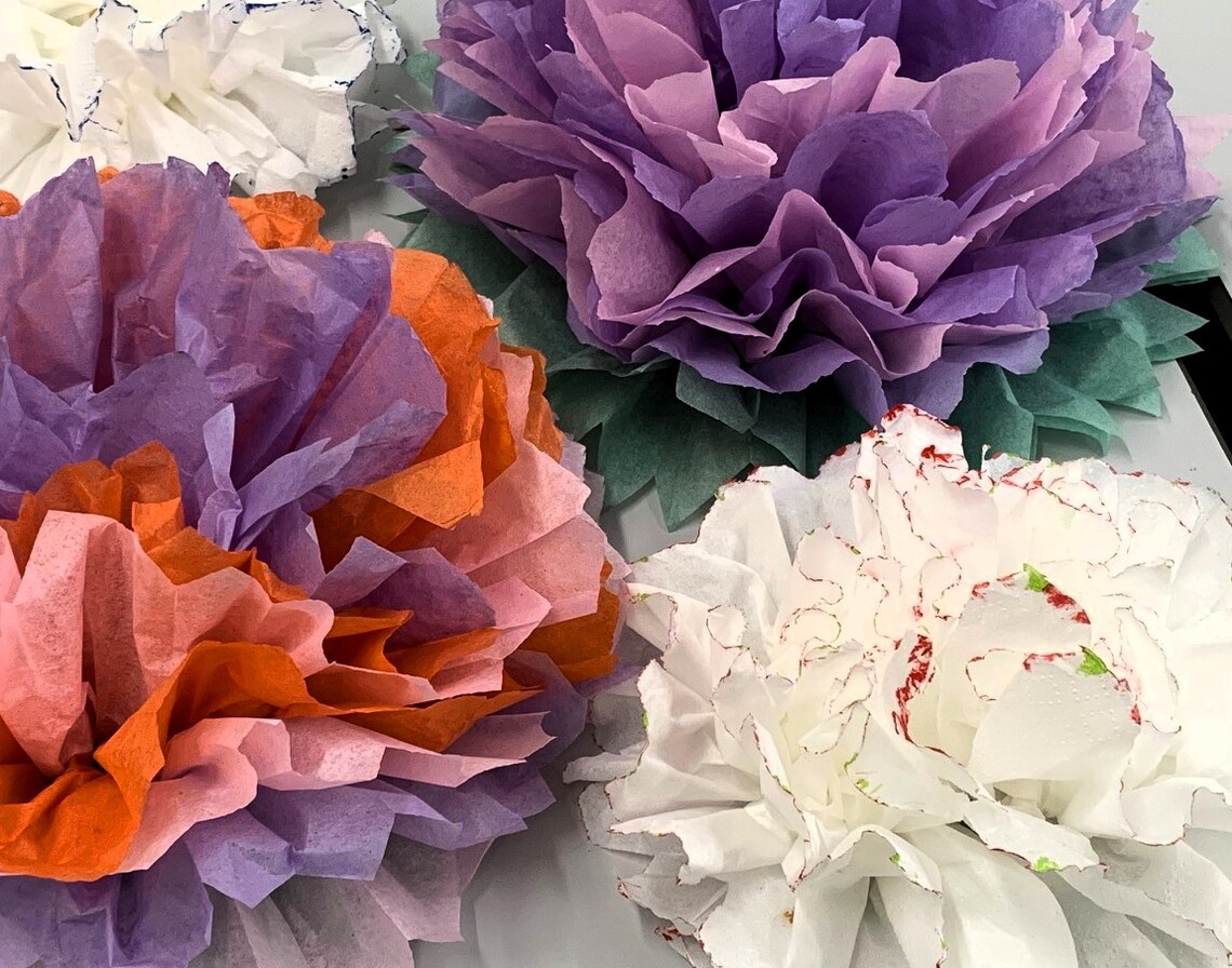 Paper flowers made during craft sessions Paper flowers made during craft sessions