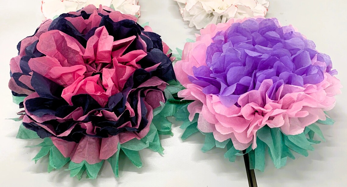 Wide Paper flowers made during craft sessions